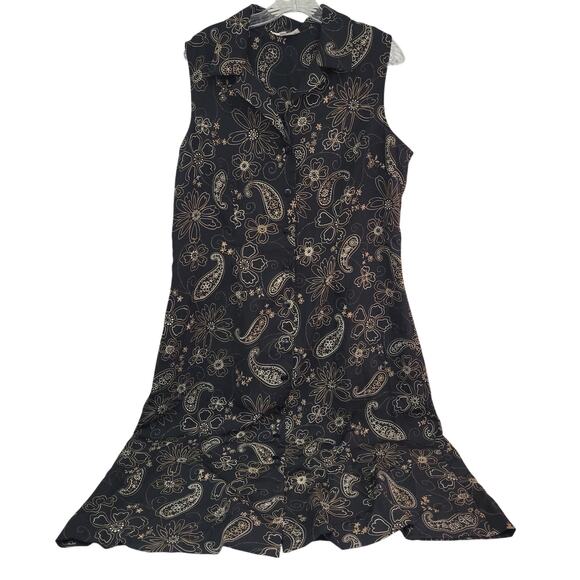 Studio I Size 16 Black Paisley Sleeveless Button-Up Dress - Picture 1 of 6